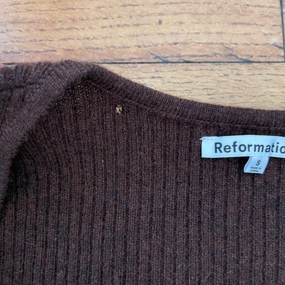 Reformation Brown Glenna Cashmere Sweatheart Neck Pullover Sweater Size S - Picture 4 of 8